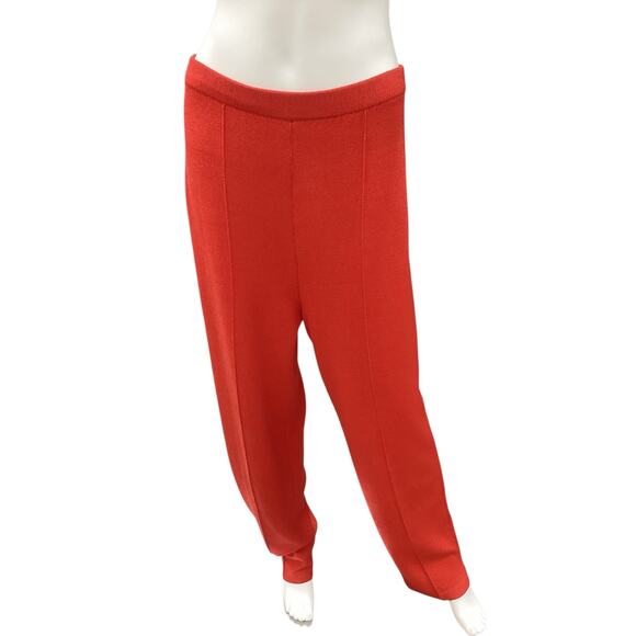 St.John Collection ByMarie Gray Pants Women’s SZ10 Fine Knit Wide Leg Bright Red